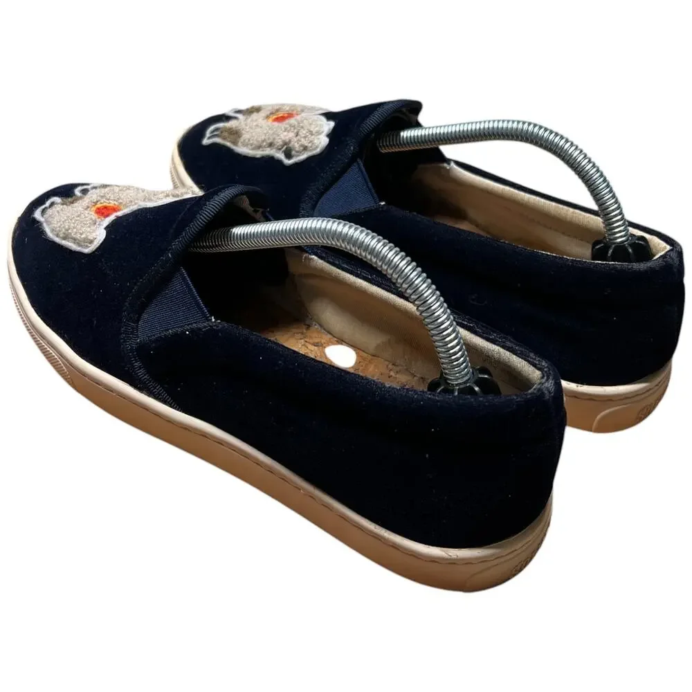 SOLUDOS Women 7 Navy Velvet Llama Alpaca Sneaker Slip On Shoes Flats READ